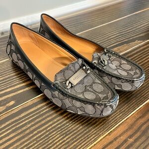 Coach Black and Gray Signature Loafers with Silver Hardware